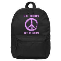US Troops Out of Europe End the Occupation Peace Sign 16 in Basic Backpack