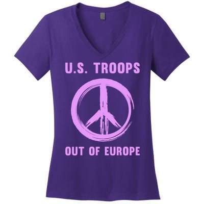 US Troops Out of Europe End the Occupation Peace Sign Women's V-Neck T-Shirt