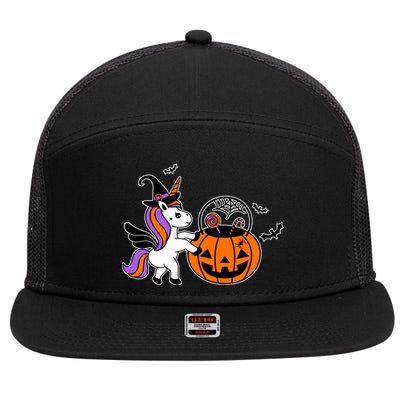 Unicorn Treat Or Trick Halloween 7 Panel Mesh Trucker Snapback Hat