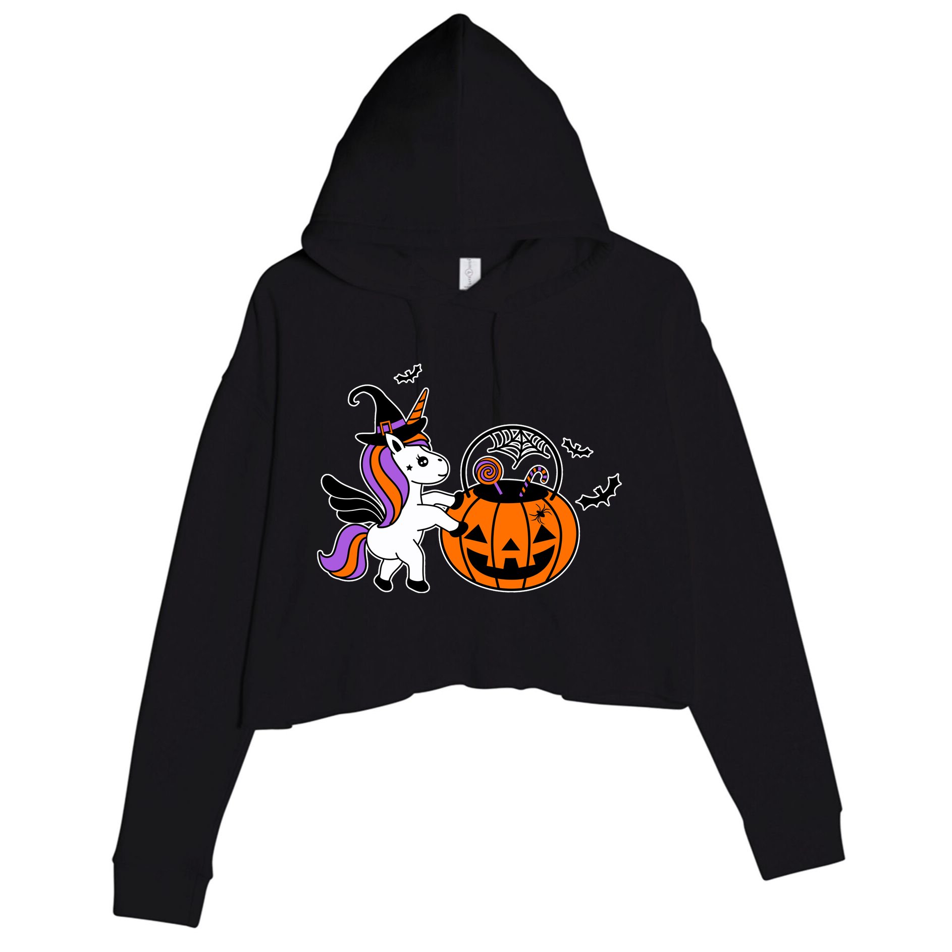 Unicorn Treat Or Trick Halloween Crop Fleece Hoodie