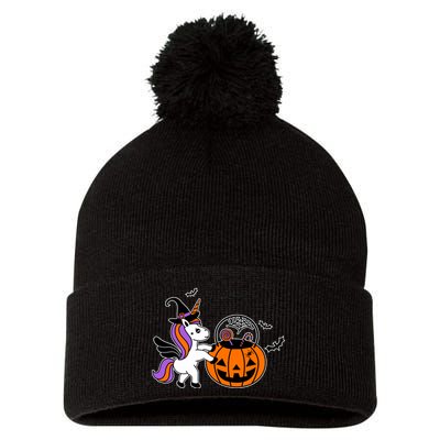 Unicorn Treat Or Trick Halloween Pom Pom 12in Knit Beanie