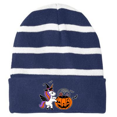 Unicorn Treat Or Trick Halloween Striped Beanie with Solid Band