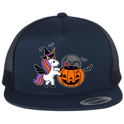 Unicorn Treat Or Trick Halloween Flat Bill Trucker Hat