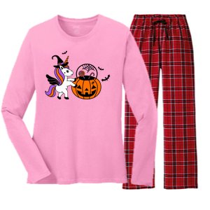 Unicorn Treat Or Trick Halloween Women's Long Sleeve Flannel Pajama Set 