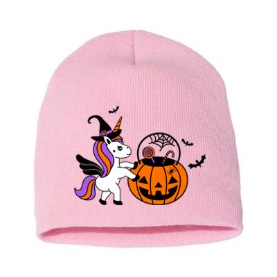 Unicorn Treat Or Trick Halloween Short Acrylic Beanie