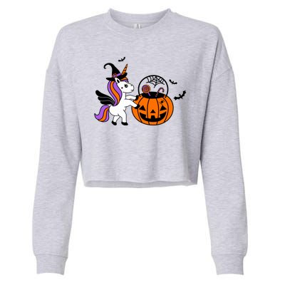 Unicorn Treat Or Trick Halloween Cropped Pullover Crew