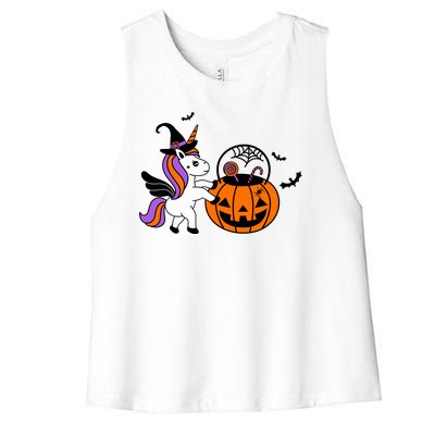 Unicorn Treat Or Trick Halloween Women's Racerback Cropped Tank