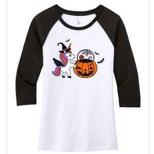 Unicorn Treat Or Trick Halloween Women's Tri-Blend 3/4-Sleeve Raglan Shirt