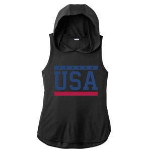 USA T Patriotic American Flag July 4th Ladies PosiCharge Tri-Blend Wicking Draft Hoodie Tank