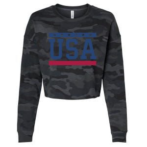 USA T Patriotic American Flag July 4th Cropped Pullover Crew