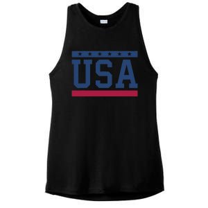 USA T Patriotic American Flag July 4th Ladies PosiCharge Tri-Blend Wicking Tank