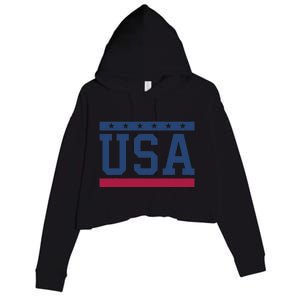 USA T Patriotic American Flag July 4th Crop Fleece Hoodie