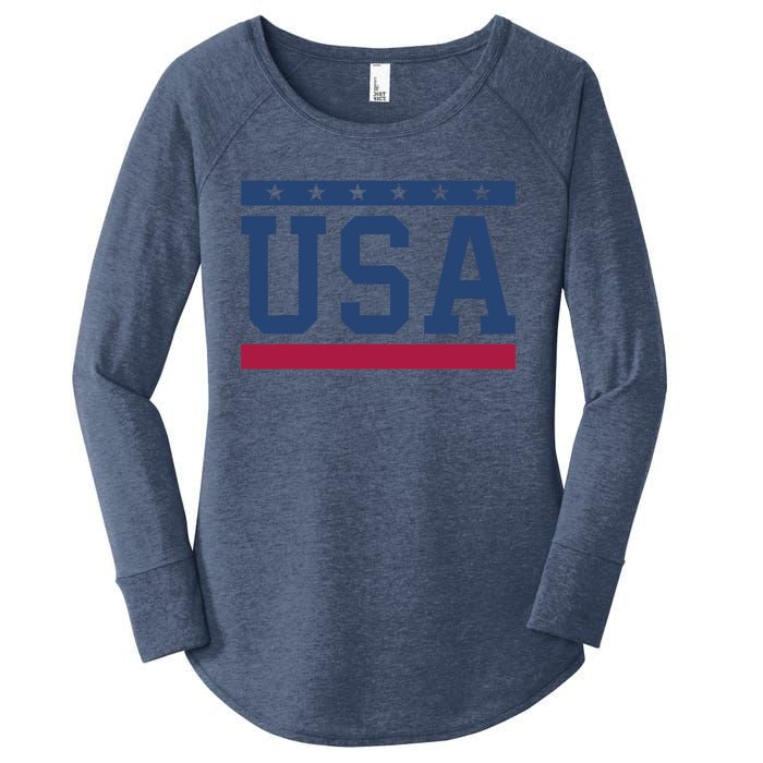 USA T Patriotic American Flag July 4th Women's Perfect Tri Tunic Long Sleeve Shirt