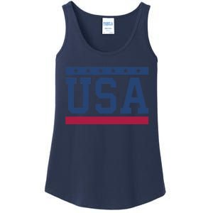 USA T Patriotic American Flag July 4th Ladies Essential Tank