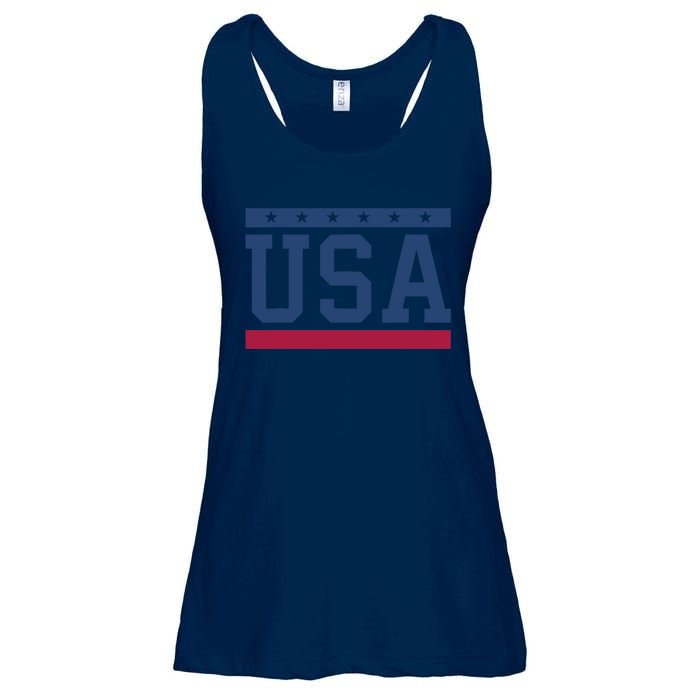 USA T Patriotic American Flag July 4th Ladies Essential Flowy Tank