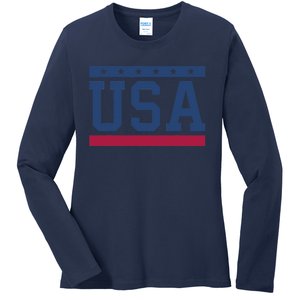 USA T Patriotic American Flag July 4th Ladies Long Sleeve Shirt