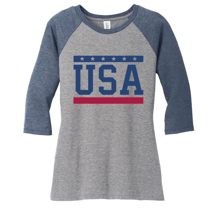 USA T Patriotic American Flag July 4th Women's Tri-Blend 3/4-Sleeve Raglan Shirt