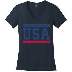 USA T Patriotic American Flag July 4th Women's V-Neck T-Shirt