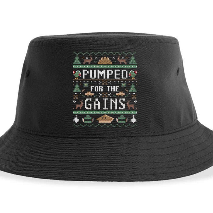 Ugly Thanksgiving Pumped For The Gains Fall Autumn Feast Sustainable Bucket Hat