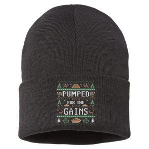 Ugly Thanksgiving Pumped For The Gains Fall Autumn Feast Sustainable Knit Beanie