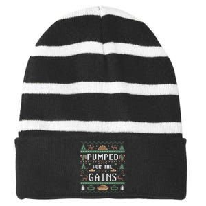 Ugly Thanksgiving Pumped For The Gains Fall Autumn Feast Striped Beanie with Solid Band