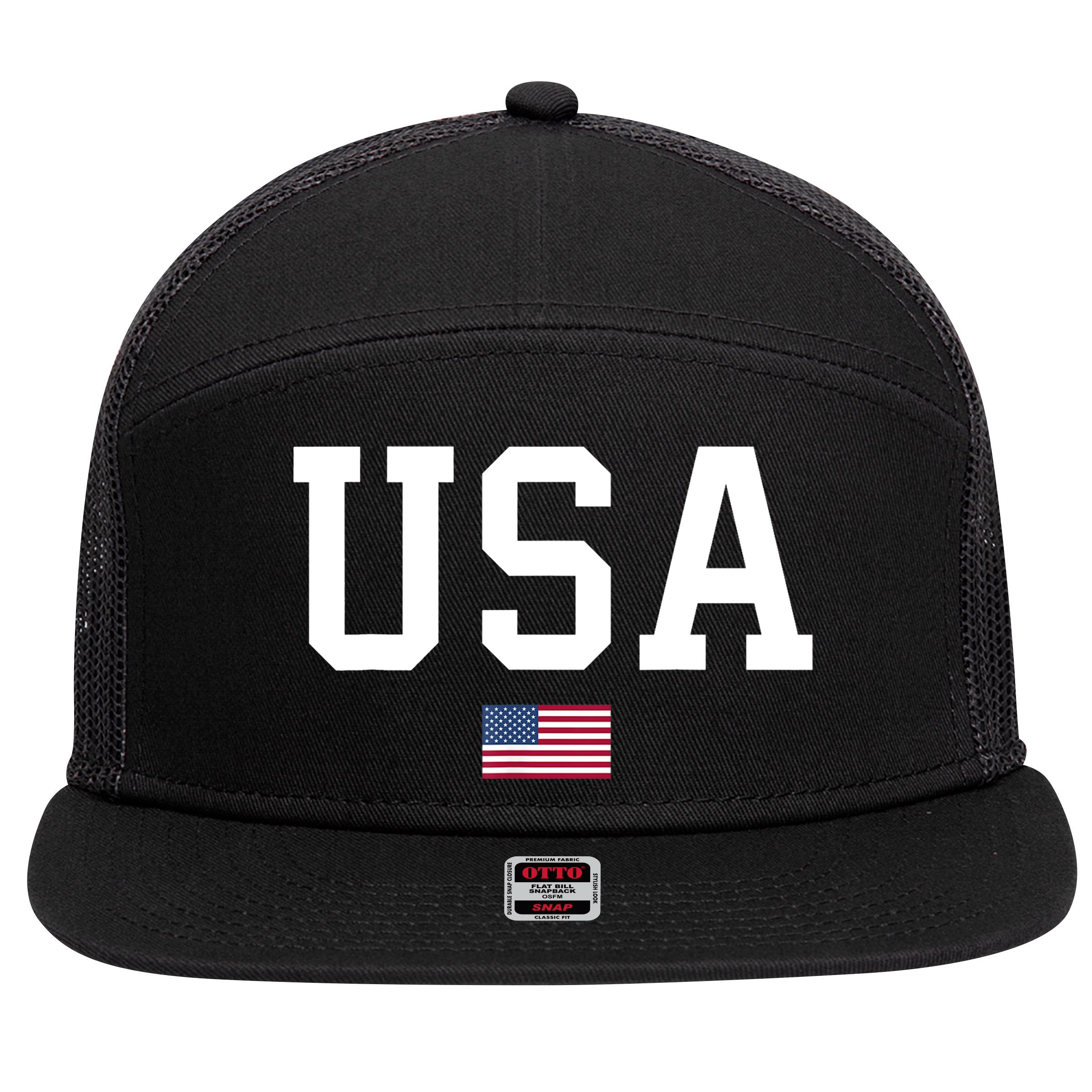 USA T Patriotic American Flag July 4th 7 Panel Mesh Trucker Snapback Hat