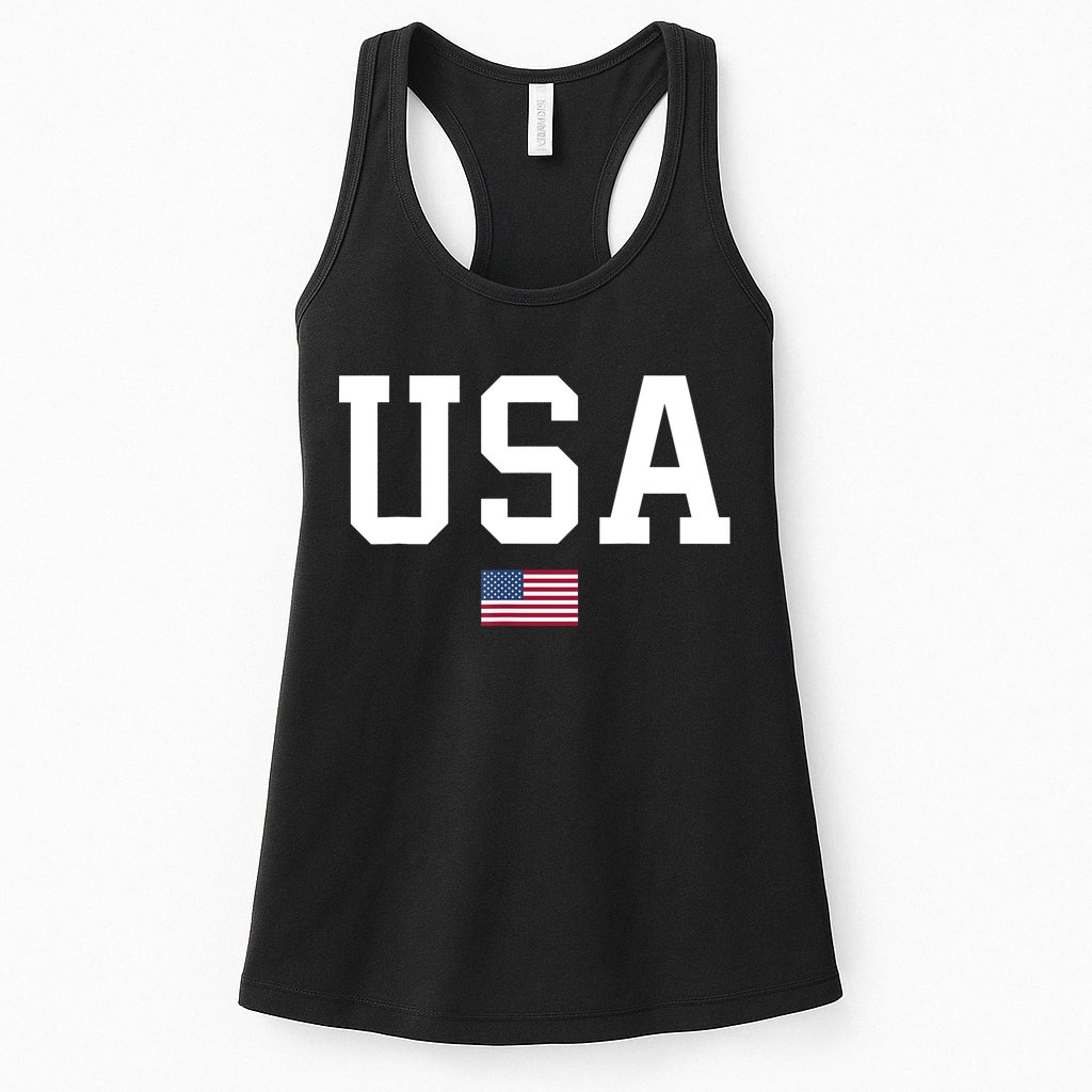 USA T Patriotic American Flag July 4th Womens Tank Top