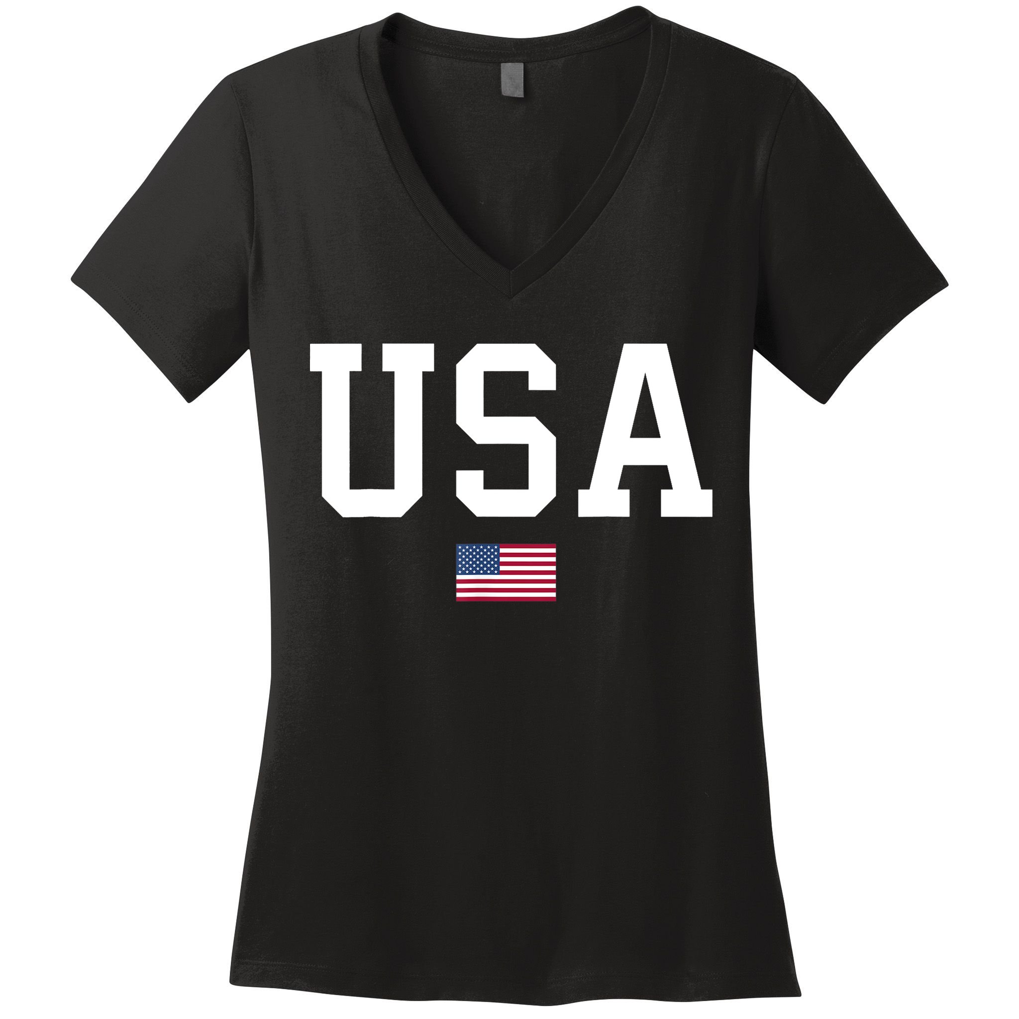 USA T Patriotic American Flag July 4th Women's V-Neck T-Shirt