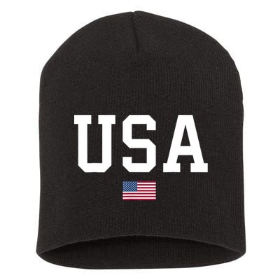 USA T Patriotic American Flag July 4th Short Acrylic Beanie