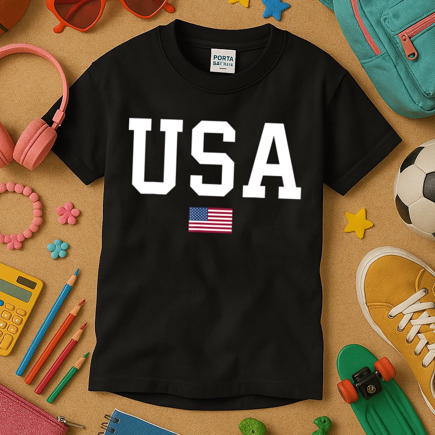 USA T Patriotic American Flag July 4th Kids T-Shirt