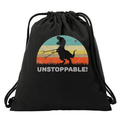 Unstoppable T Rex With Trash Grabber Pickup Tool Funny Drawstring Bag