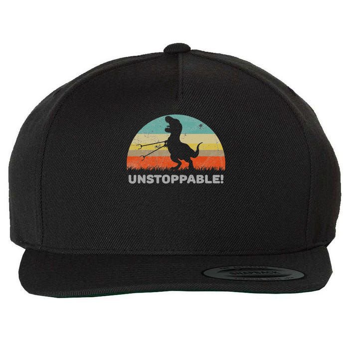 Unstoppable T Rex With Trash Grabber Pickup Tool Funny Wool Snapback Cap