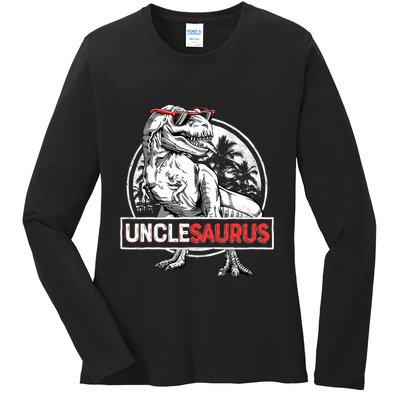 Unclesaurus T Rex Dinosaur Uncle Saurus Family Matching Ladies Long Sleeve Shirt