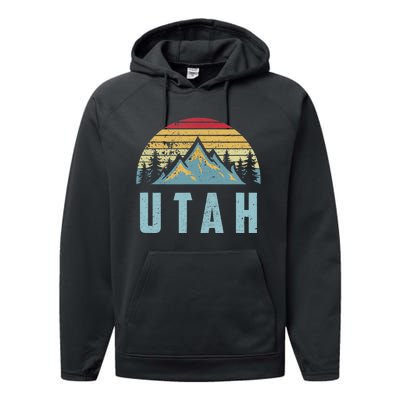 Utah Tee Retro Vintage Mountains Hiking Nature Performance Fleece Hoodie