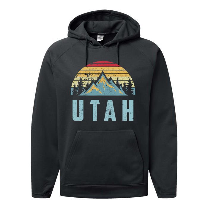 Utah Tee Retro Vintage Mountains Hiking Nature Performance Fleece Hoodie