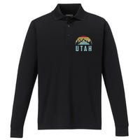 Utah Tee Retro Vintage Mountains Hiking Nature Performance Long Sleeve Polo