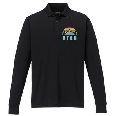 Utah Tee Retro Vintage Mountains Hiking Nature Performance Long Sleeve Polo