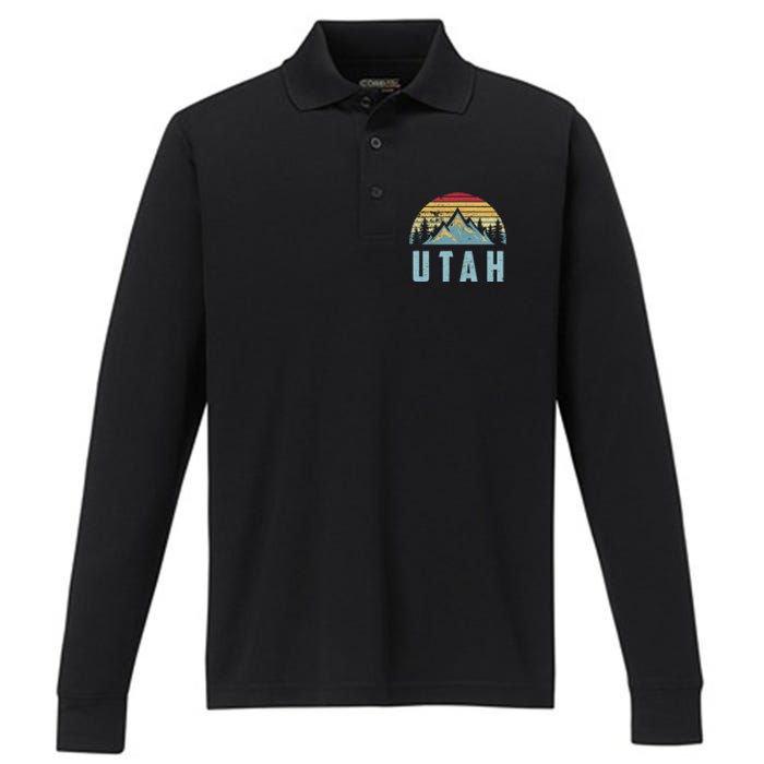 Utah Tee Retro Vintage Mountains Hiking Nature Performance Long Sleeve Polo