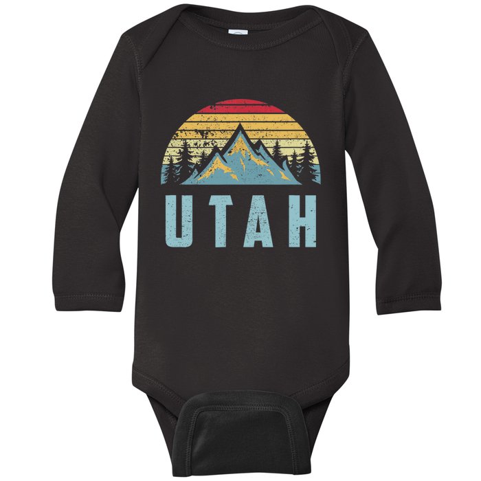 Utah Tee Retro Vintage Mountains Hiking Nature Baby Long Sleeve Bodysuit