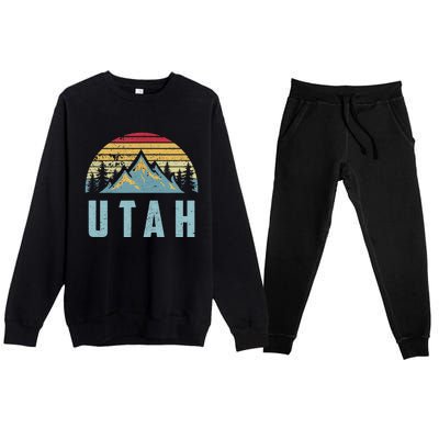 Utah Tee Retro Vintage Mountains Hiking Nature Premium Crewneck Sweatsuit Set