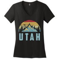 Utah Tee Retro Vintage Mountains Hiking Nature Women's V-Neck T-Shirt