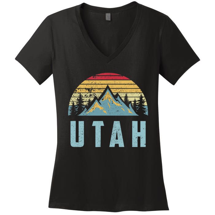 Utah Tee Retro Vintage Mountains Hiking Nature Women's V-Neck T-Shirt