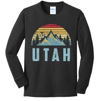 Utah Tee Retro Vintage Mountains Hiking Nature Kids Long Sleeve Shirt