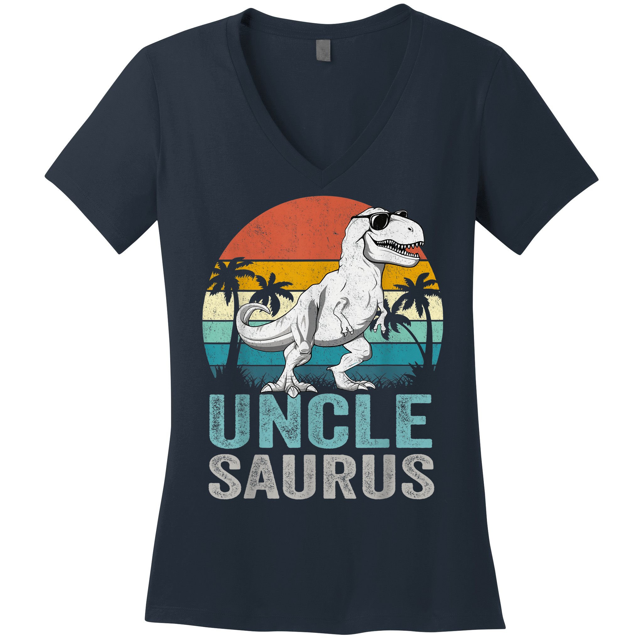 Unclesaurus T Rex Dinosaur Uncle Saurus Family Matching Women's V-Neck T-Shirt