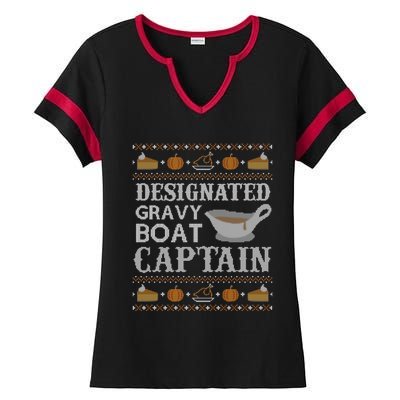 Ugly Thanksgiving Sweater Gravy Boat Captain Gift Ladies Halftime Notch Neck Tee