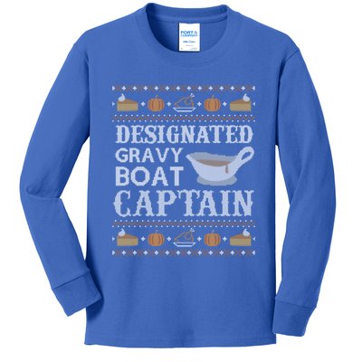 Ugly Thanksgiving Sweater Gravy Boat Captain Gift Kids Long Sleeve Shirt