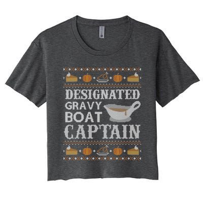 Ugly Thanksgiving Sweater Gravy Boat Captain Gift Women's Crop Top Tee