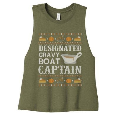 Ugly Thanksgiving Sweater Gravy Boat Captain Gift Women's Racerback Cropped Tank