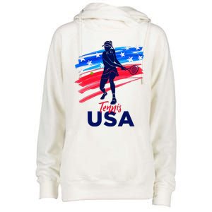 Usa Tennis Support Tennis Lover Womens Funnel Neck Pullover Hood