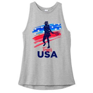 Usa Tennis Support Tennis Lover Ladies PosiCharge Tri-Blend Wicking Tank